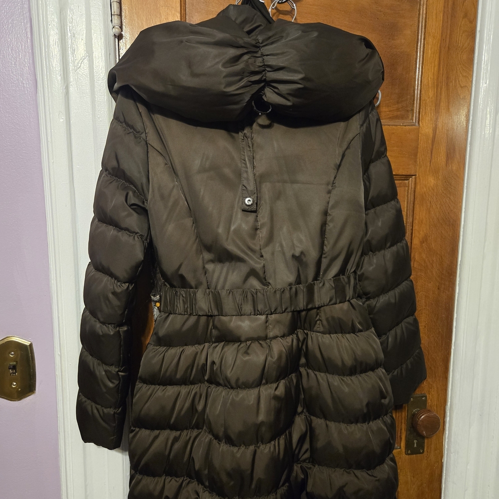 Ladies Chocolate Puffer Coat - Brown - Picture 6 of 12
